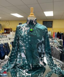 Vintage Green Floral High-Neck Blouse